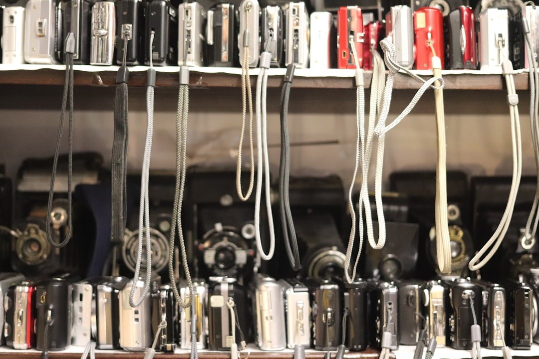 Shelf of professional broadcast equipment cases and cables