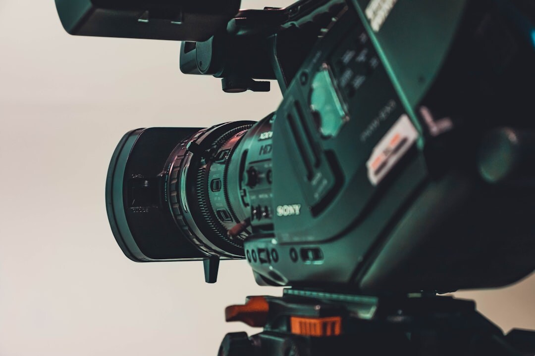 Close-up of a professional broadcast television camera lens
