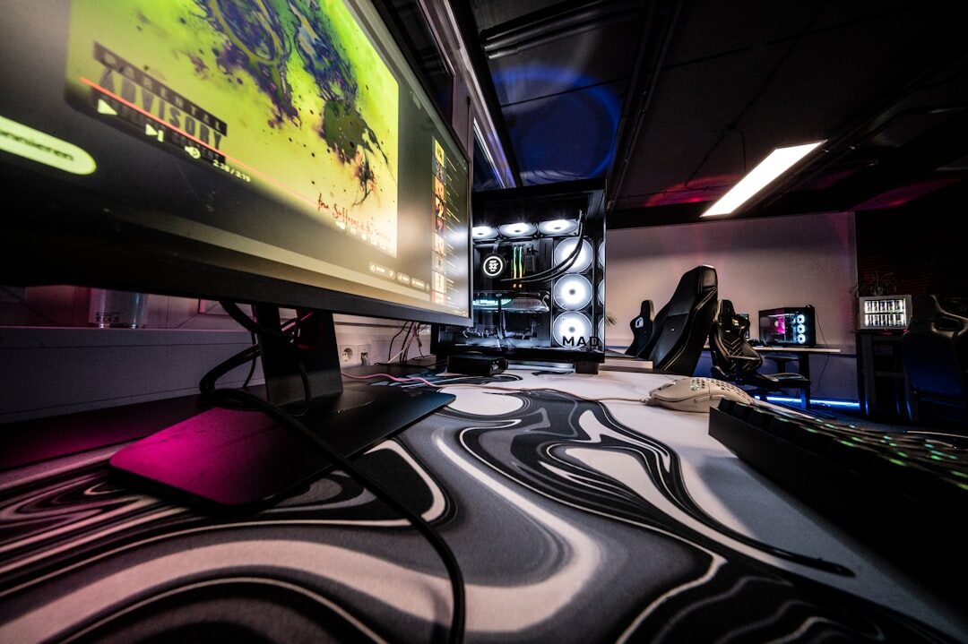 Wide interior view of a modern television studio facility